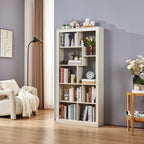 5 Tier Bookshelf with Open Back Storage - Modern Wood Bookcase Furniture Organizer - Cube Modular Shelving Unit Display Case for Living Room, White Oak