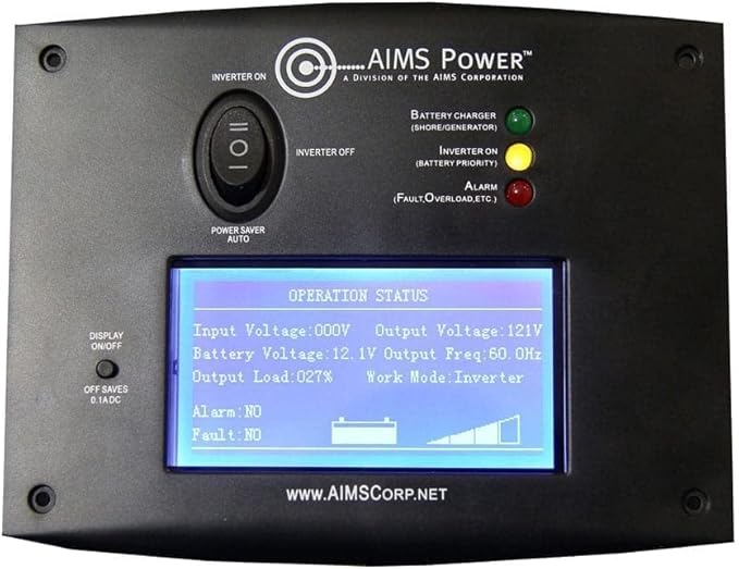 AIMS Power 1500 Watt / 4500 Watt Peak Pure Sine Inverter Charger 12 Volt DC to 120 Volt AC ETL Listed with LCD Remote