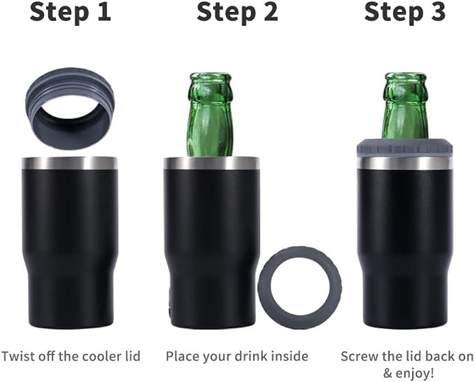 14oz 4 in 1 Stainless Steel Can Cooler Beer Bottle Insulator With 2 Lids for 12oz can&bottle, Double walled insulated Thermocooler &Travel Mug Holder Keeping Your Bevearge Cold (Light blue)