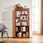 5 Tier Bookshelf with Open Back Storage - Modern Wood Bookcase Furniture Organizer - Cube Modular Shelving Unit Display Case for Living Room, Dark Oak