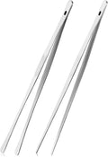 2PCS 12" Stainless Steel Kitchen Tongs Tweezers with Serrated Tips | Precision Grip, Chef Grade, Sturdy Kitchen Utensils, For Serving Food Pasta Salad, Suitable for Grill BBQ Culinary Use