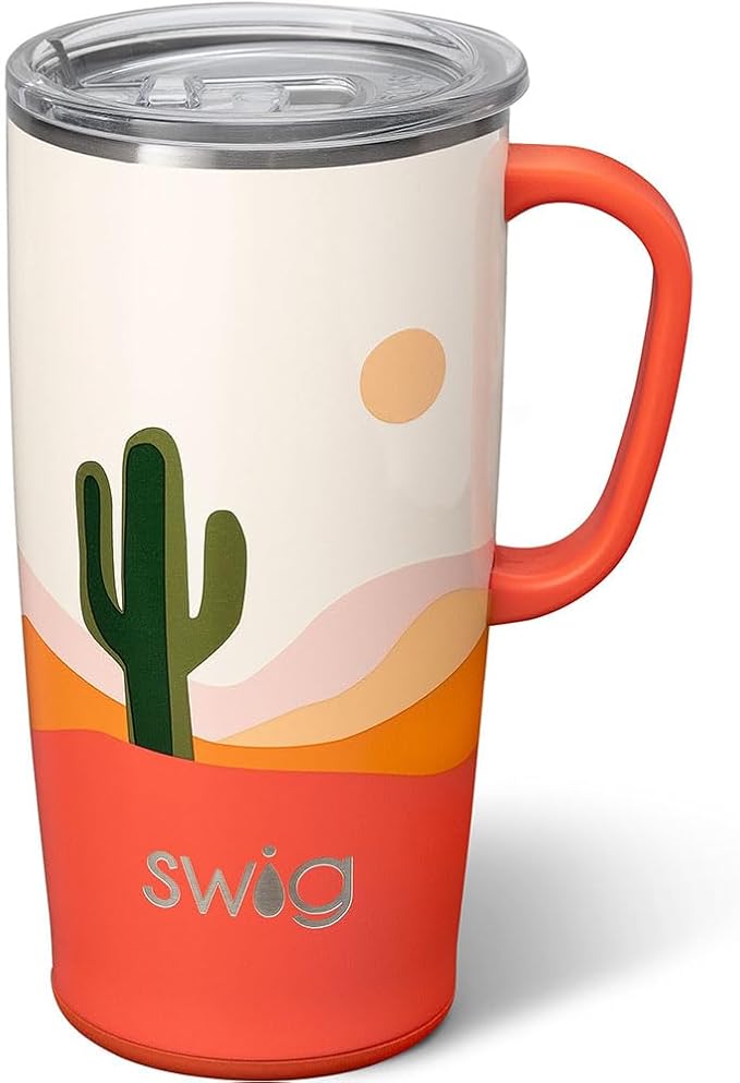 Swig Life 22oz Insulated Travel Mug with Handle & Lid, Boho Desert | Triple Insulated Stainless Steel - Handle & Lid Included - Keeps Coffee Hot or Cold - Cup Holder Friendly