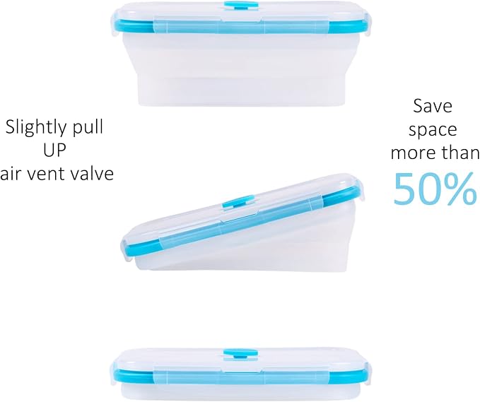 Collapsible Food Storage Containers with Airtight Lid & Vent, 27oz, Kitchen Stacking Silicone Collapsible Meal Prep Container Set for Leftover, Microwave Freezer Dishwasher Safe, Translucent, Set of 4