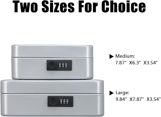 KYODOLED Cash Box with Combination Lock,Safe Metal Box for Money,Storage Lock Box with Money Tray,7.87"x 6.30"x 3.54" Lightgrey Medium