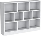 IOTXY Open Shelf Low Bookcase - Wooden 3-Tier Floor Standing Display Cabinet Organizer with Base, 10 Cubes Short Horizontal Bookshelf in Warm White