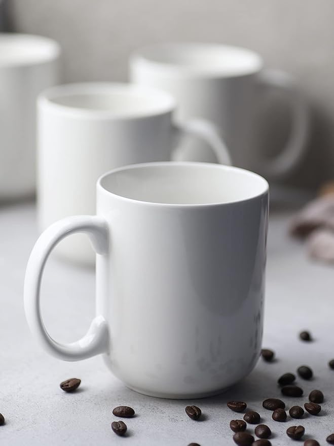 DOWAN Large Coffee Mug, 20 oz Ceramic White Coffee Mugs Set of 6 | 20oz large white ceramic mug set of 6, comfortable handle, lead-free porcelain & easy to clean, microwave & dishwasher safe