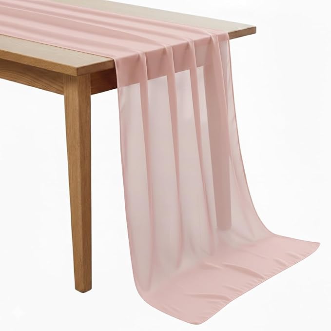 Pack of 10 | Dusty Pink | 14ft Chiffon Table Runner 29x170 Inches Long Romantic Rustic Sheer Gauze Runner for Wedding Bridal Shower Birthday Banquets Engagement Spring Easter Boho Decorations
