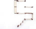 CatastrophiCreations Deluxe Cat Fort Wall Mounted Lounge, Climb and Play Furniture Cat Tree Shelves, English Chestnut Bamboo/Natural Canvas, one Size