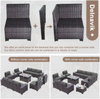 Patio Furniture Sectional Sofa Set 13-Pieces PE Rattan Patio Conversation Set w/43in Gas Fire Pit Table, Outdoor Furniture with 55000 BTU Propane Fire Pit, Grey