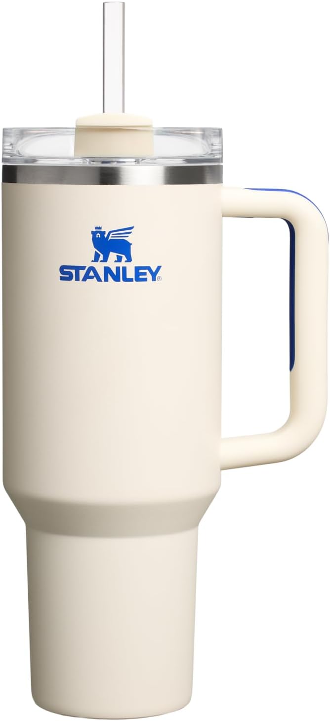 STANLEY Quencher H2.0 Flow State Tumbler, 40 oz, Cream Royal | Handle and Straw | 3-Position Lid | Cup Holder Compatible for Travel | Insulated Stainless Steel Cup | BPA-Free