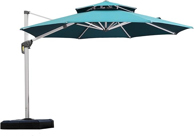 PURPLE LEAF 11 Feet Patio Umbrella Outdoor Round Umbrella Large Cantilever Umbrella Windproof Offset Heavy Duty Sun for Garden Deck Pool Patio, Turquoise Blue