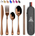 Taplord Portable Travel Silverware Set With Case, Includes 5 Pcs of Travel Utensils With Case, Stainless Steel Flatware Set For Camping, Easy to Travel, Lightweight (Rose Gold)