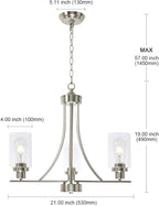 BONLICHT Contemporary Chandelier 3 Light Brushed Nickel Modern Lighting Fixtures Hanging Clear Glass Shades Pendant Light Classic Ceiling Lamp for Kitchen Dinging Room Living Room Bedroom Hallway