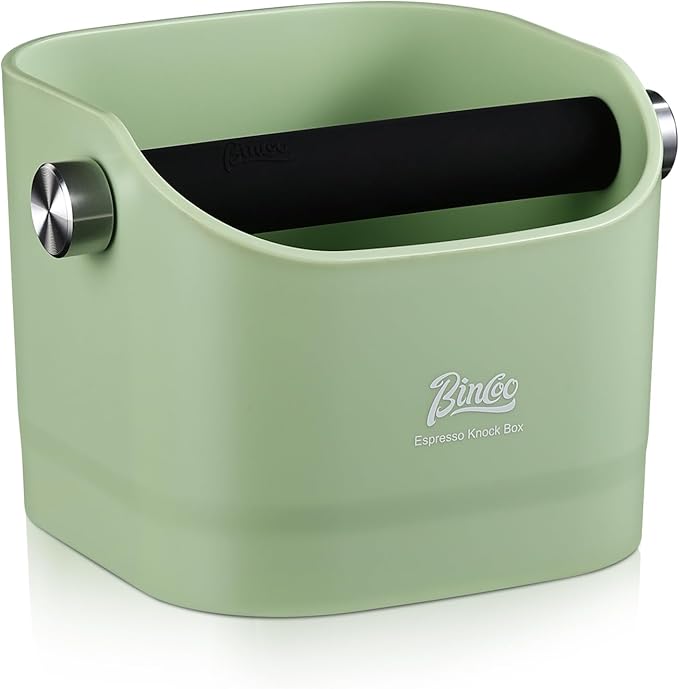 Espresso Knock Box - Bincoo Espresso Machine Knock Box/Espresso Grounds Knock Box, Barista Style Coffee Knock Box for Grounds with Removable Shock-Absorbent Knock Bar and Anti-Slip Base. (Green)