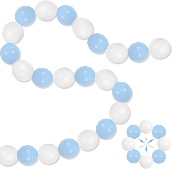 100PCS Blue and White Link Balloons, Baby Light Blue White Linking Balloons with Tail for Making Balloon Wall Arch and Chains, Quick Balloon for Wedding Birthday Baby Shower Party Decorations (6inch)