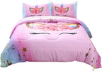 Unicorn Comforter Set Rainbow Soft Girls Unicorn Bedding with 1 Comforter 2 Pillowcases Pink Flower Unicorn Bedding Sets for Girls Twin Size