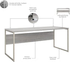 Bush Business Furniture Hybrid 72W x 30D Computer Table Desk with Metal Legs in Platinum Gray