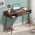 VECELO 39.3" Home Office Work Table with Drawers Computer Desk Writing/Study, 39 Inch Hairpin Legs, Rustic Brown
