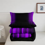 Geometric Abstract Ombre Comforter Set Kids Teens Purple and Black Striped Bedding Bed Set Decor Modern Fashion Comforter Inner Fill Bedroom Collection 3Pcs King Size