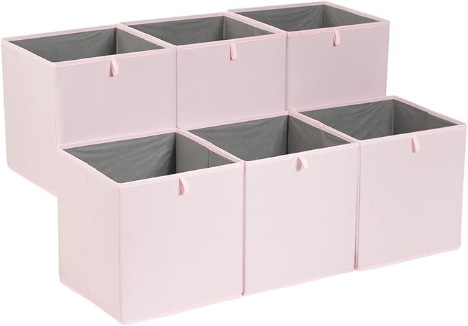 Amazon Basics Cube Organizer Bins, Collapsible Storage Baskets for Shelves, Peony Pink, Pack of 6, 13x15x13"