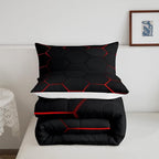 Honeycomb Bedding Set Honeycomb Modern Geometry Hexagon Theme Comforter Set for Kids Boys Children Geometrical Comforter Ultra Soft Beehive Black Red Decor Duvet Set Full Size