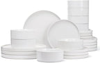 Famiware Nebula Plates and Bowls Set, 24 Pieces Dinnerware Sets, Dishes Set for 8, White