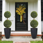 WORTH Garden 21" H Tall Planters 2 Pack - 14'' Dia Resin Large Round Black Flower Pots for Outdoor Plants Trees - Imitation Stone Finish Plastic Indoor Front Porch 9 Gallon Decorative Container Patio
