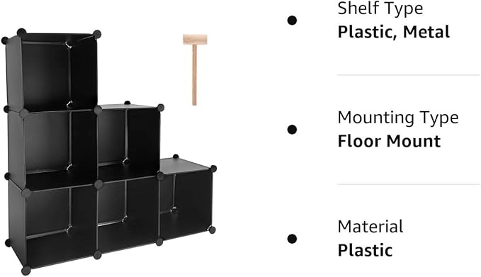 TUMUCUTE Cube Storage Organizer, 6-Cube DIY Plastic Closet Cabinet Modular Bookcase, Storage Shelves for Bedroom Living Room, Office, Black
