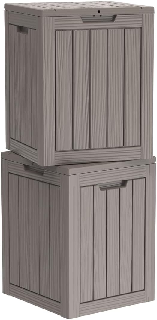 Two 28 GallonOutdoor Storage Box,Resin Deck Boxes Waterproof, IndoorOutdoor Bin for Package Delivery, Patio Cushions, Gardening Tools, Lockable, UV Resistant