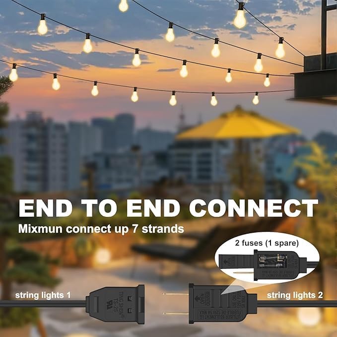 100FT Outdoor String Lights Waterproof with 64+4 Bulbs (1.5FT Bulbs Spacing), Remote & Dimmer, Commercial Patio String Lights with 3 Mode Light & Timing, 100PC Mounting Ties for Outside