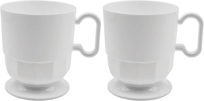 Party Essentials 8-Ounce Hard Plastic Coffee Cup/Tea Mug with Handle, 20-Count, Deluxe White (Pack of 2)