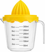 Manual Citrus Juicer with 10oz 300ml Measuring Cup, Lemon Lime Orange Reamer with Built-In Strainer, BPA Free Hand Squeezer with Pour Spout & Handle
