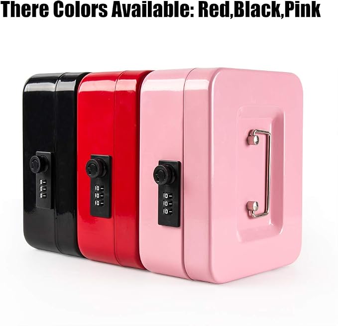 KYODOLED Medium Cash Box with Combination Lock Safe Metal Money Box with Money Tray for Security Lock Box 7.87x 6.30x 3.54Inch Pink Medium