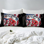 Fishing Comforter King Bass Fish American Flag Bedding Set Farmhouse Pike Fishing Comforter Set for Kids Boys Girls Teens Room Wild Fish Decor Red Blue Stripe Quilt Down Comforter Boys