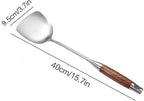 Professional Chinese Wok Spatula, 15.7 In 18/10 Stainless Steel Wok Utensil | with Heat-Resistant Wooden Handle for Stir-Fry & Asian Cooking