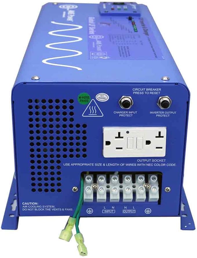 AIMS Power 2000 Watt 12 VDC Pure Sine Inverter Charger 120 VAC Output 70A Charger 30A Transfer Switch PICOGLF20W12V120VR