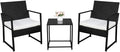 Outvita 3PCS Rattan Conversation Set, Outdoor Wicker Furniture Bistro Set 2 Chairs and Glass Top Table for Small Balcony Backyard Patio(Black)