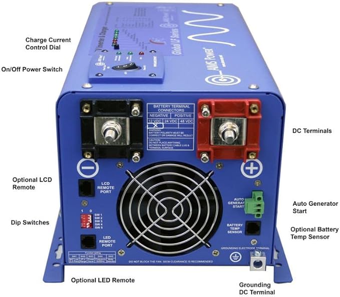AIMS Power 1500 Watt 12 VDC Pure Sine Inverter Charger 120 VAC Output 50A Charger 30A Transfer Switch ETL Cert to UL458 Standards PICOGLF15W12V120V