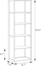 MoNiBloom Bamboo 5 Tier Free Standing Narrow Bookcase Display Storage Shelves Collection Décor Furniture for Home Office Living Room, Brown