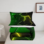 Honeycomb Comforter Green Yellow Hexagonal Print Bedding Set for Kids Boys Girls Children Beehive Geometrical Comforter Set Ultra Soft Decor Reticulated Duvet Set King Size