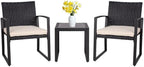 Shintenchi 3 Pieces Outdoor Patio Furniture Set Modern Black Wicker Bistro Set Rattan Chair Conversation with Coffee Table for Yard Porch Poolside Lawn(Beige)