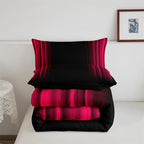 Geometric Abstract Ombre Bedding Bed Set Men Adults Teens Vibrant Red Black Striped Comforter Set Kids Boys Girls Simple Modern Comforter Collection 3Pcs Full Size Boys