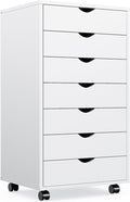 OLIXIS 7 Drawer Chest Wood File Cabinet Rolling Organization Storage Dresser with Wheels for Home Office, 15.75" D x 18.74" W x 34.25" H, White