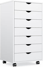 OLIXIS 7 Drawer Chest Wood File Cabinet Rolling Organization Storage Dresser with Wheels for Home Office, 15.75" D x 18.74" W x 34.25" H, White