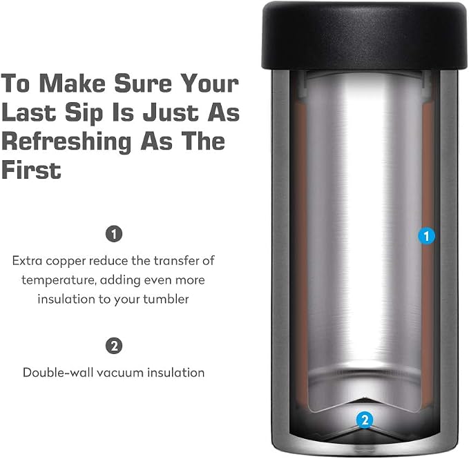 12 oz. Slim Can Cooler Insulated (Sky Blue) | Stainless Steel 12oz. Skinny Drink Holder for Soda, Hard Seltzer, Beer and Energy Drinks