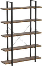 FRAPOW 5 Tier Bookshelf, 70 inch Tall Solid Bookcase Industrial Wooden Bookshelves Large Wall Etagere Rustic Vintage Book Shelf with Metal Frame Open Storage Rack for Living Room Home Office