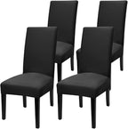 Fuloon 4 Pack Super Fit Stretch Removable Washable Short Dining Chair Protector Cover Seat Slipcover for Hotel, Dining Room, Ceremony, Banquet Wedding Party | Solid Black, Set of 4, Super Fit, Stretch, Removable, Washable, Suits for Hotel, Dining Room,...