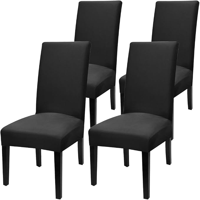 Fuloon 4 Pack Super Fit Stretch Removable Washable Short Dining Chair Protector Cover Seat Slipcover for Hotel, Dining Room, Ceremony, Banquet Wedding Party | Solid Black, Set of 4, Super Fit, Stretch, Removable, Washable, Suits for Hotel, Dining Room,...
