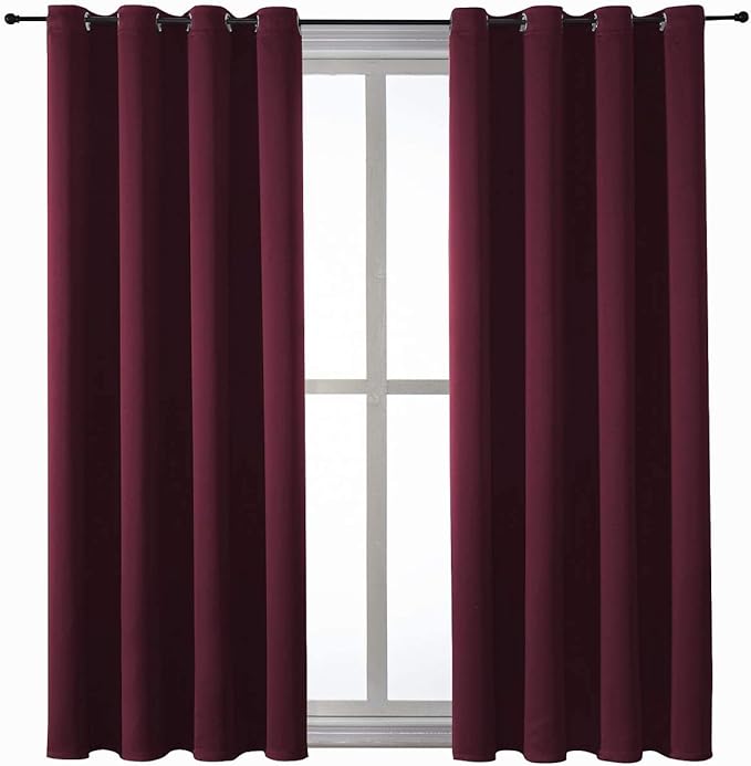ChrisDowa Grommet Blackout Curtains for Bedroom and Living Room - 2 Panels Set Thermal Insulated Room Darkening Curtains (Burgundy Red, 52W x 63L)