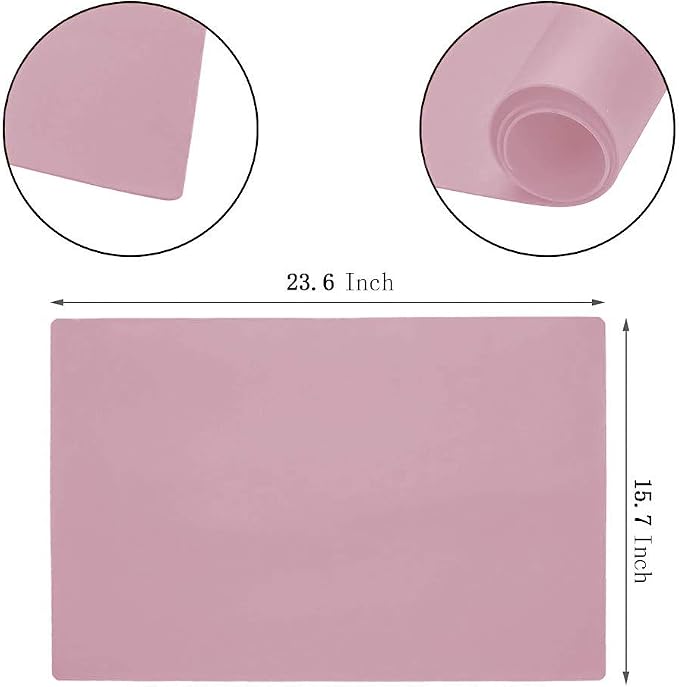 23.6'' by 15.7''Flexible Silicone Placemat Non Slip Waterproof Heat Resistant Dinner Table Mat (Light Pink-1 Pcs)